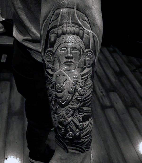 Aztec Extreme Mens Forearm 3d Stone Sleeve Tattoo