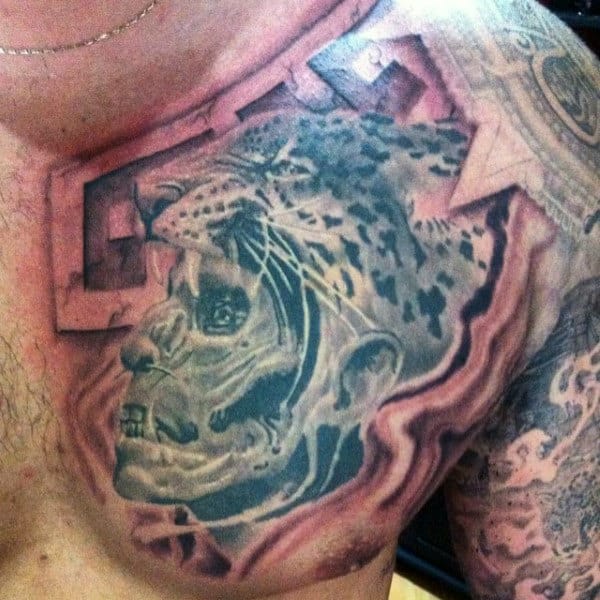 Aztec Upper Chest Tattoos For Men