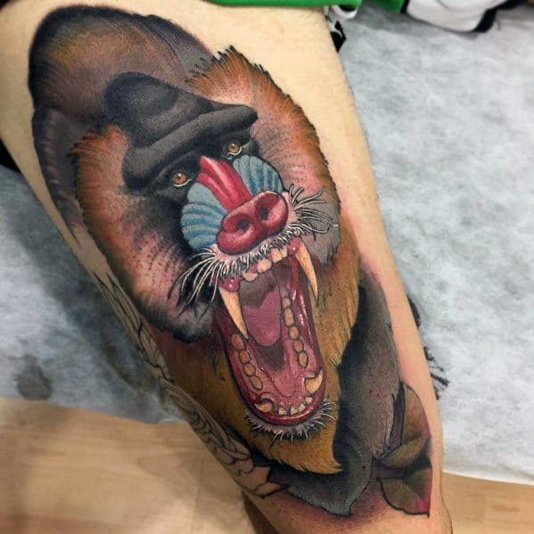 Baboon Mens Tattoos On Thigh