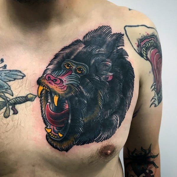 Baboon Tattoo Designs On Men On Chester