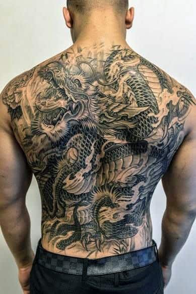 Back Chinese Dragon Male Tattoo Design Inspiration