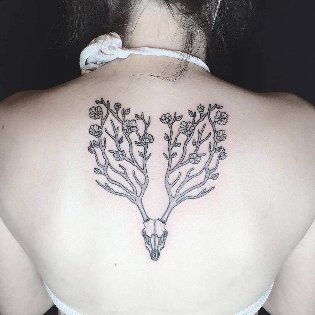 back deer skull tattoo kristamarietattoos