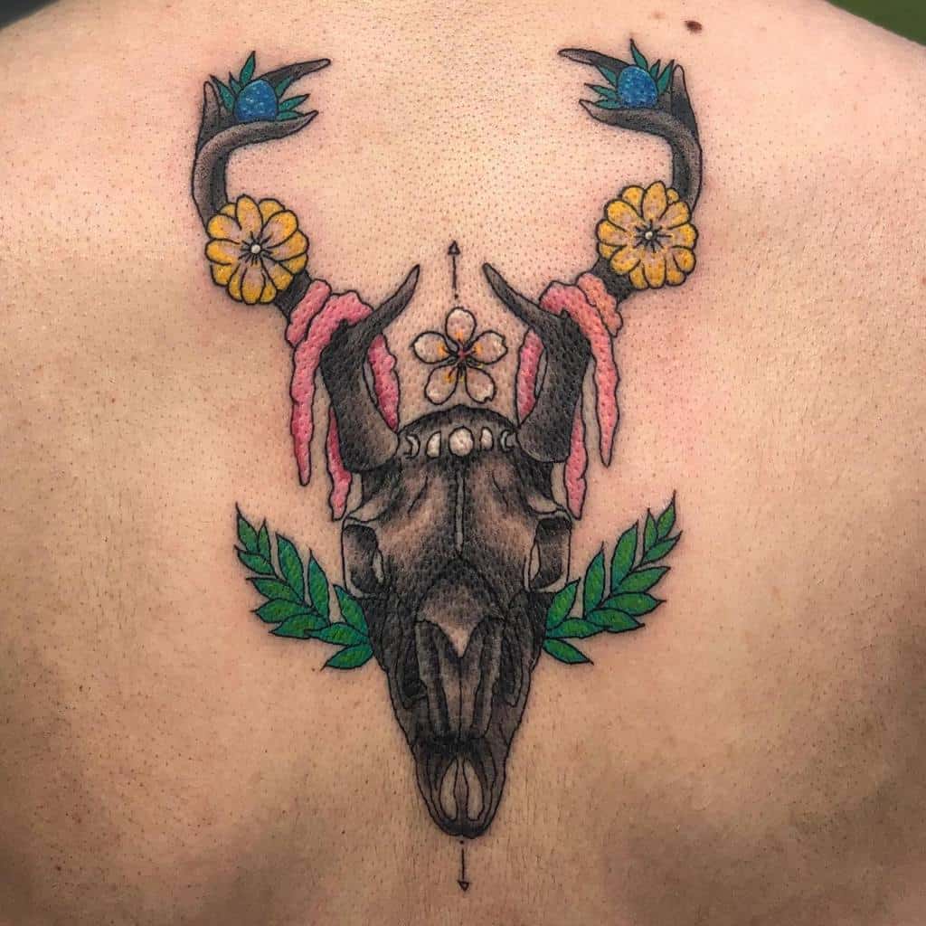 back deer skull tattoo zahaskytattoo