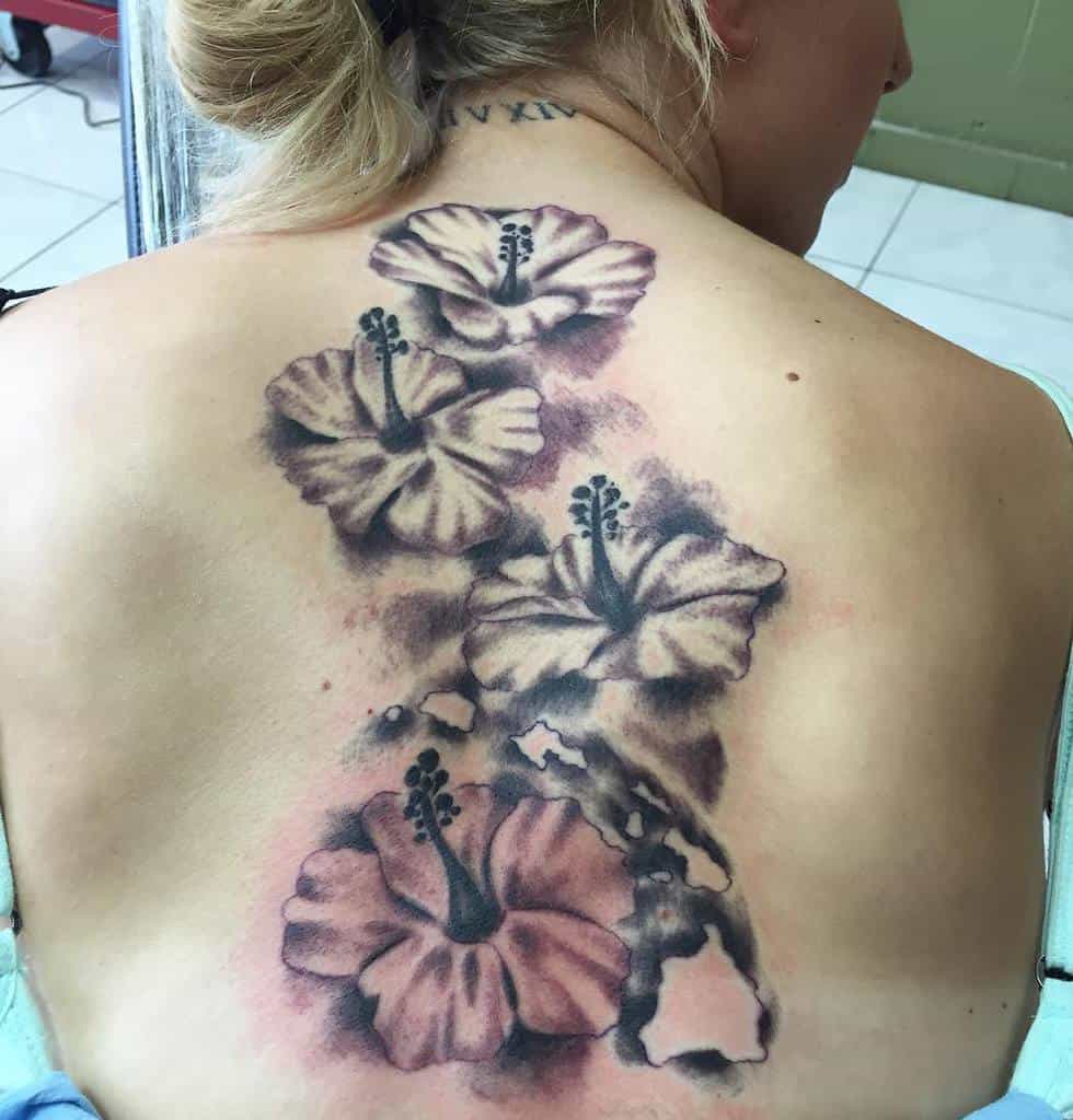back hawaiian flower tattoos shaneharveytattoos