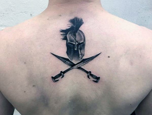 Back Man With Gladiator Sword Tattoos
