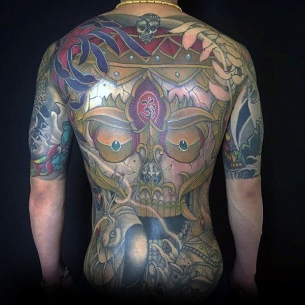 Back Mens Tibetan Skull Tattoo Design Inspiration