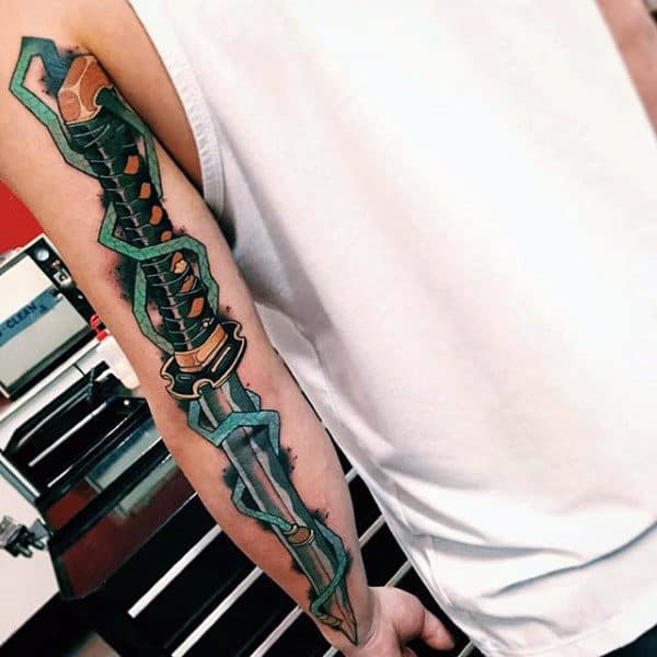 Back Of Arm Mens Full Katana Sword Tattoos