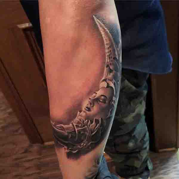 Back Of Forearm Moon Sheen Tattoo For Gentlemen