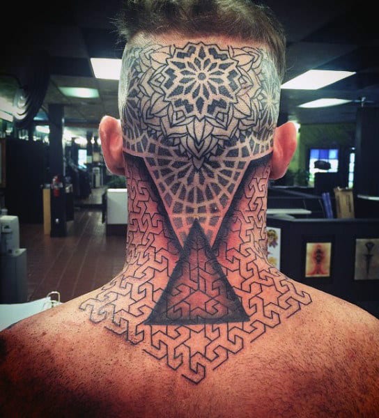 Back Of Head And Neck Toroids Sacred Geometry Tattoo For Men