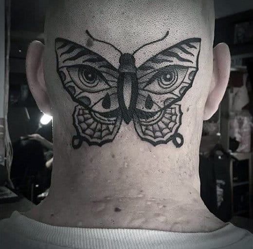 Back Of Head Mens Moth With Two Eyes Tattoo