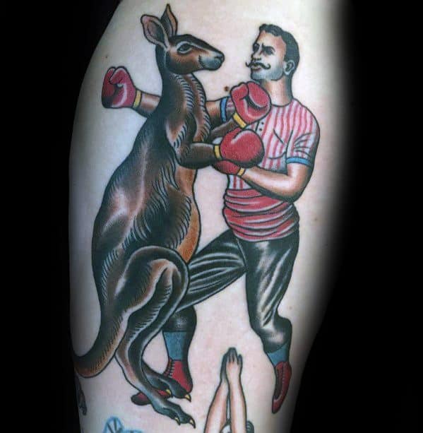 Back Of Leg Boxer With Kangaroo Guys Tattoos