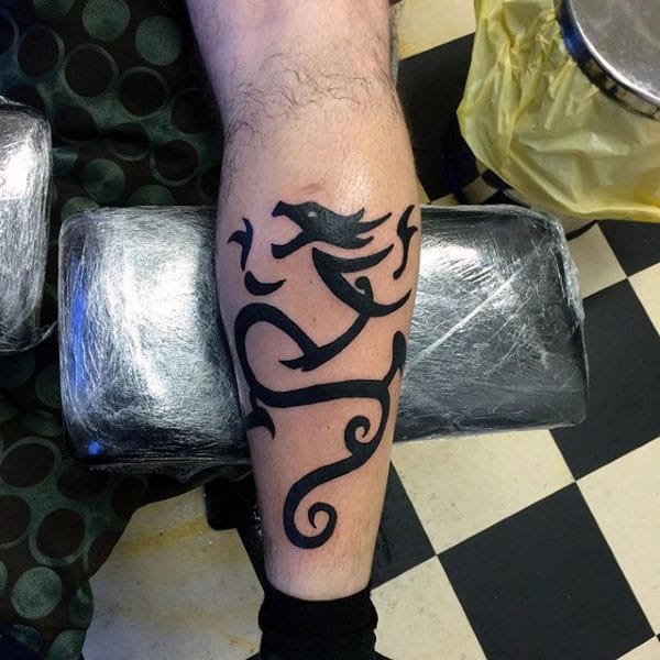 Back Of Leg Calf Cool Tribal Dragon Male Tattoos