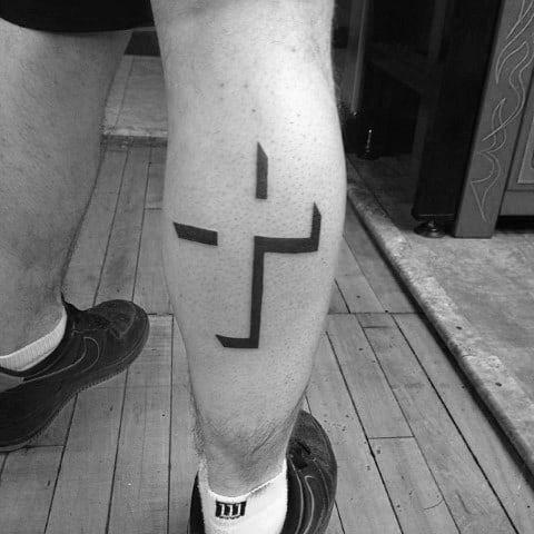 Back Of Leg Calf Guys Minimalistic 3d Cross Tattoo