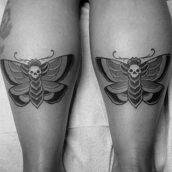 Back Of Leg Calf Guys Traditional Moth Tattoo Ideas