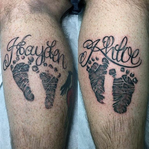 Back Of Leg Calf Male Footprint Tattoos