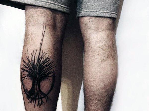 Back Of Leg Calf Sketched Tree Of Life Tattoos For Men