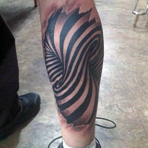 Back Of Leg Calf Spiral Optical Illusion Male Tattoo