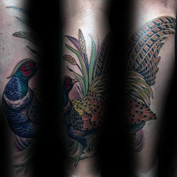 Back Of Leg Cool Male Pheasant Tattoo Designs