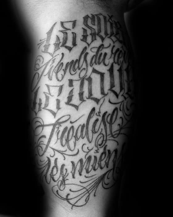 Back Of Leg Guys Typography Tattoo