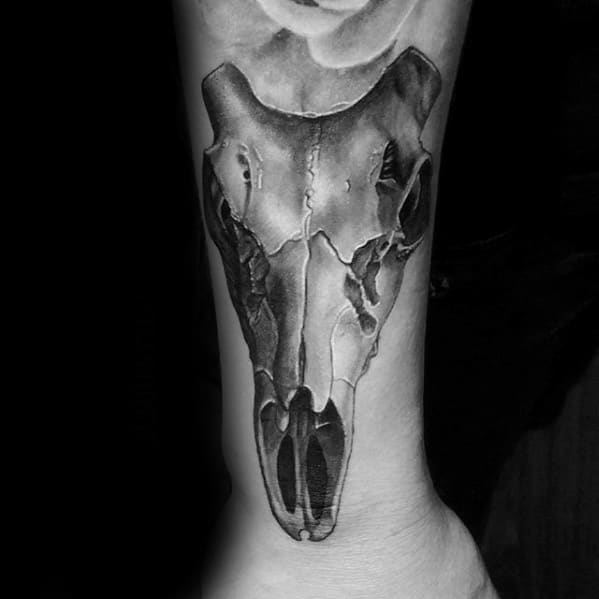 Back Of Leg Male Animal Skull Tattoo Ideas