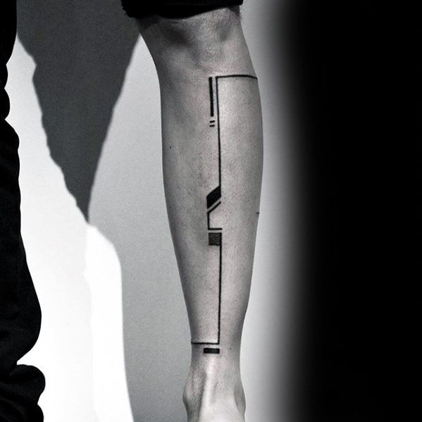 Back Of Leg Masculine Simple Line Tattoos For Men