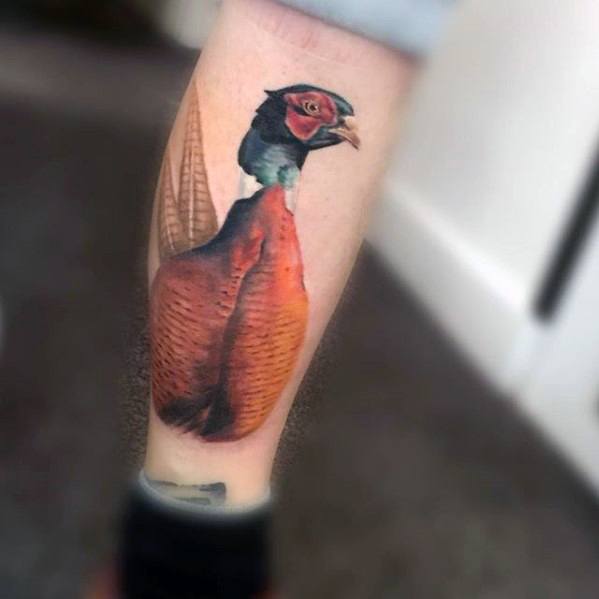 Back Of Leg Realistic 3d Pheasant Guys Tattoo Ideas