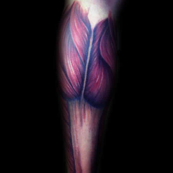 Back Of Leg Red Ink Muscle Male Tattoo Design Ideas
