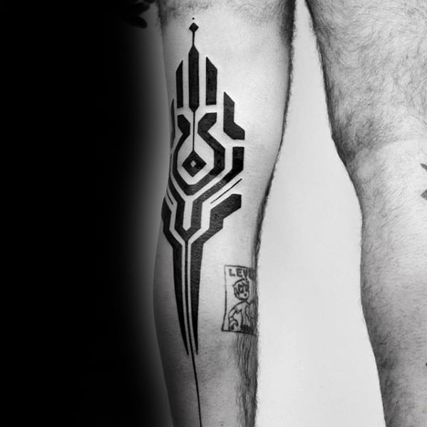 Back Of Leg Simple Line Mens Manly Tattoo Designs