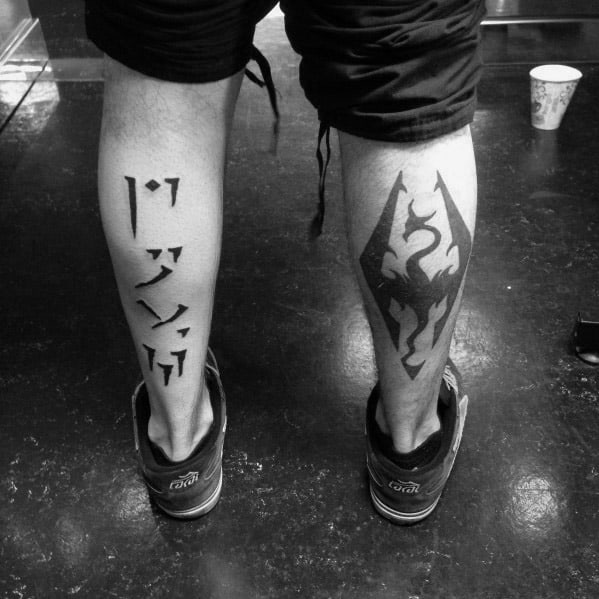 Back Of Leg Sskyrim Tattoo Design Ideas For Males