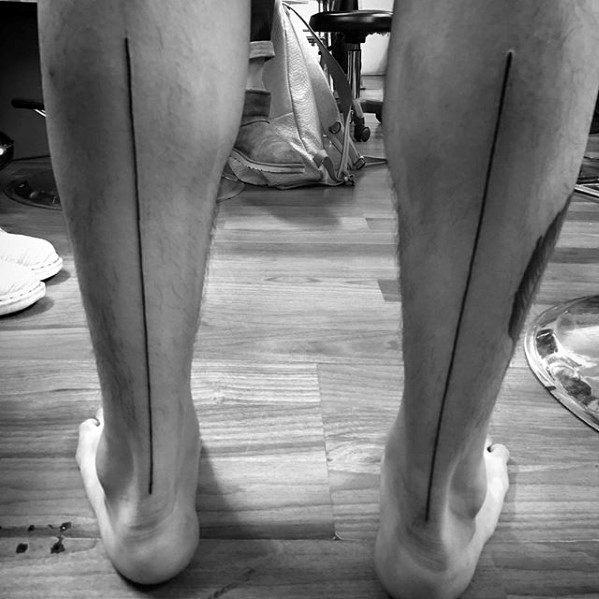 Back Of Legs Mens Simple Lines Black Ink Tattoo Ideas