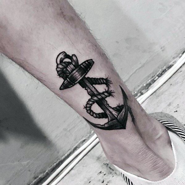 Back Of Lower Leg Mens Unique Anchor Tattoos