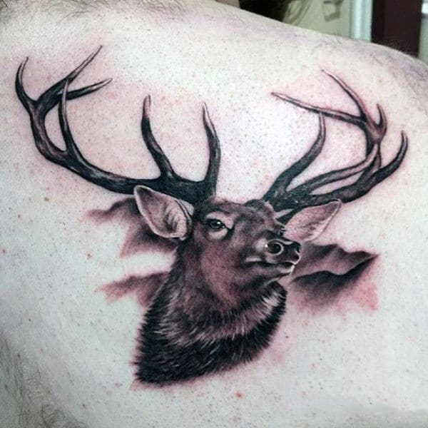 Back Of Shoulder Blade Mens Deer Tattoo