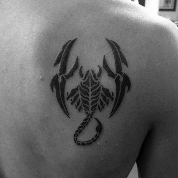 Back Of Shoulder Male Scorpion Tribal Tattoo Inspiration