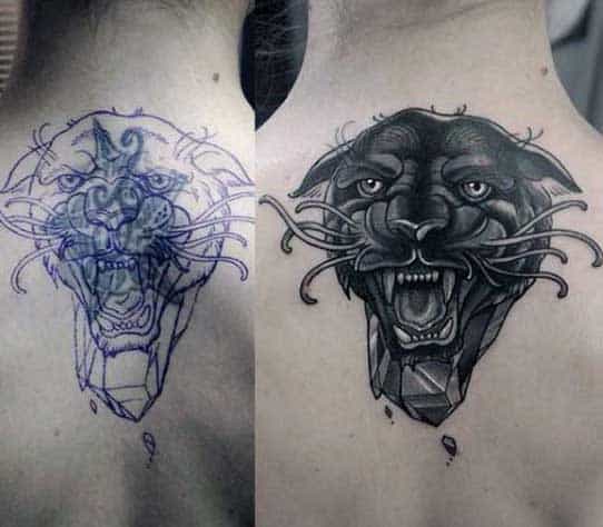 Back Panther Tattoo On Men In Black Ink