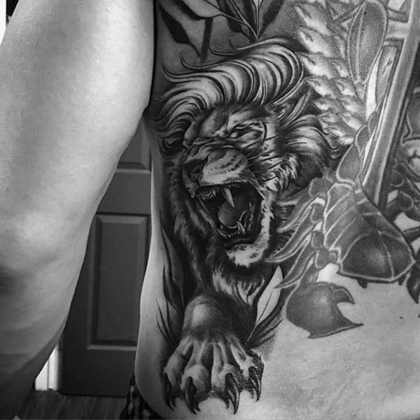 Back Side Mens Lion Claw Tattoo