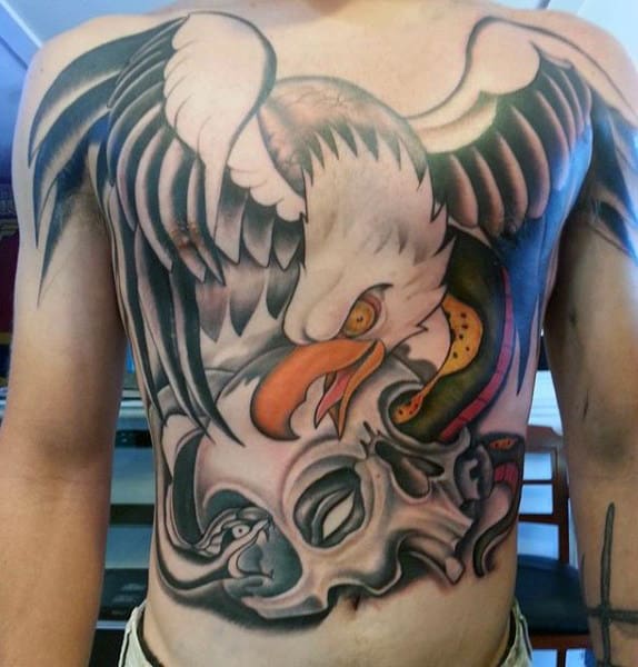 Back Traditional Eagle Tattoo For Men