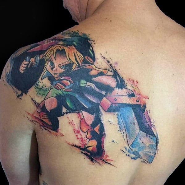 Back Zelda Watercolor Male Tattoos