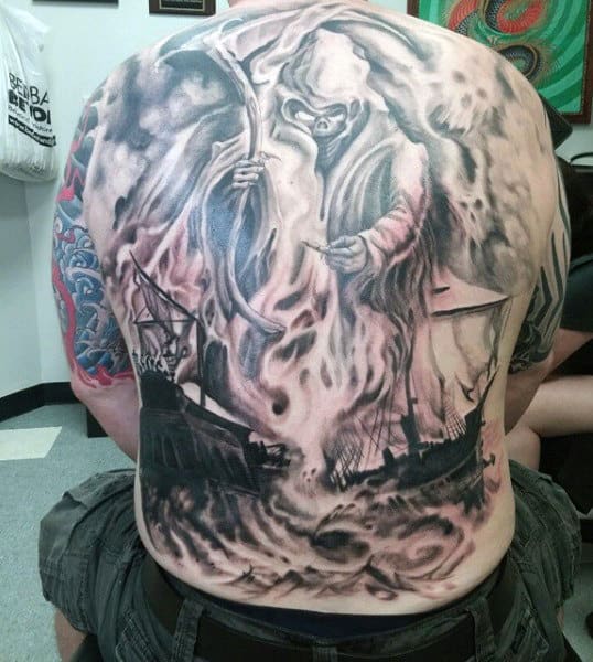 Back Grim Reaper And Angel Tattoo For Men