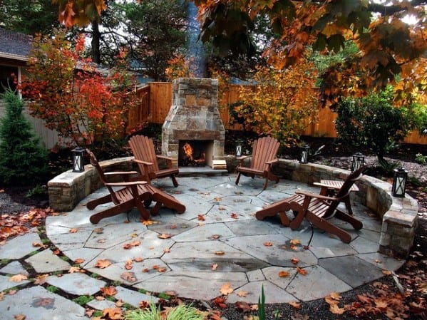 Backyard Circle Patio Fireplace Design