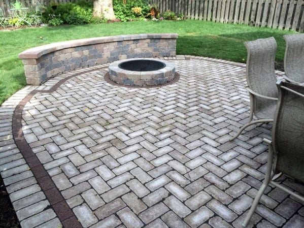 Backyard Pattern Paver Patio Ideas With Built In Fire Pit