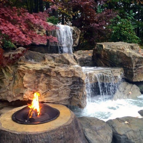 Backyard Ponds And Waterfalls With Built In Fire Pit