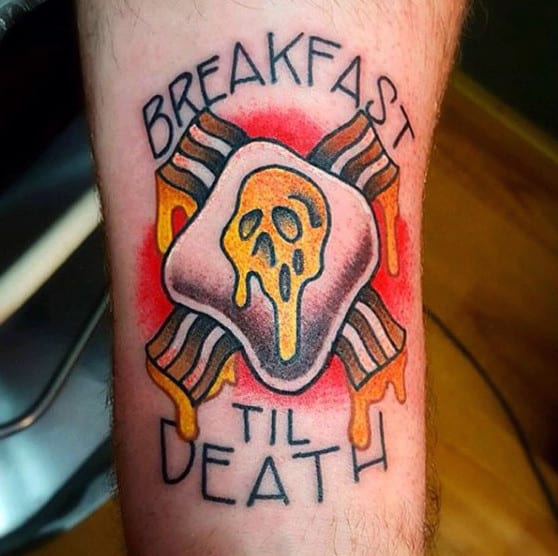 Bacon Breakfast Till Death Tattoo Male Forearm