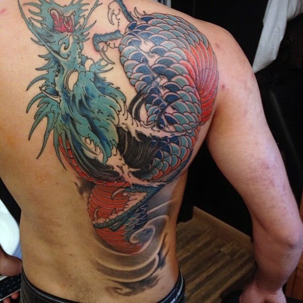 Badass Dragon Half Back Tattoos For Guys
