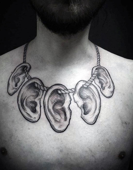 Badass Ears On Rope String Chest Tattoo Ideas For Guys