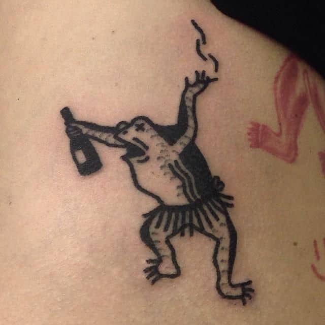 Badass Funny Drinking Frog Tattoo