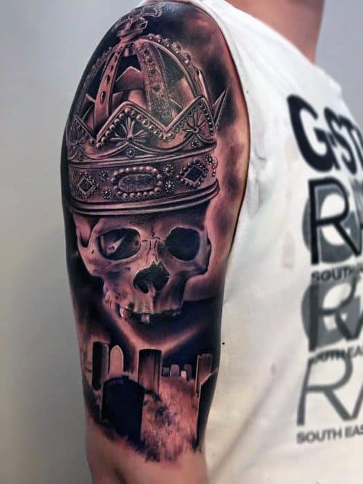 Badass Skull Half Sleeve Tattoo On Men