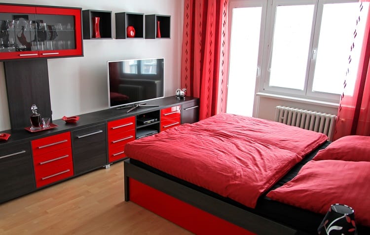 Black Red Bed Room Entertainment Center