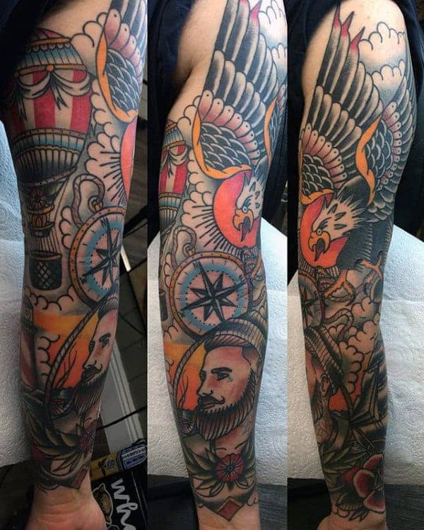 bald-eagle-mens-nautical-traditional-sleeve-tattoo-designs