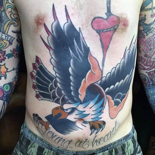 Bald Eagle Mens Traditional Stomach Tattoos