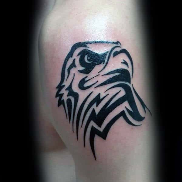 Bald Tribal Eagle Guys Upper Arm Tattoo Designs